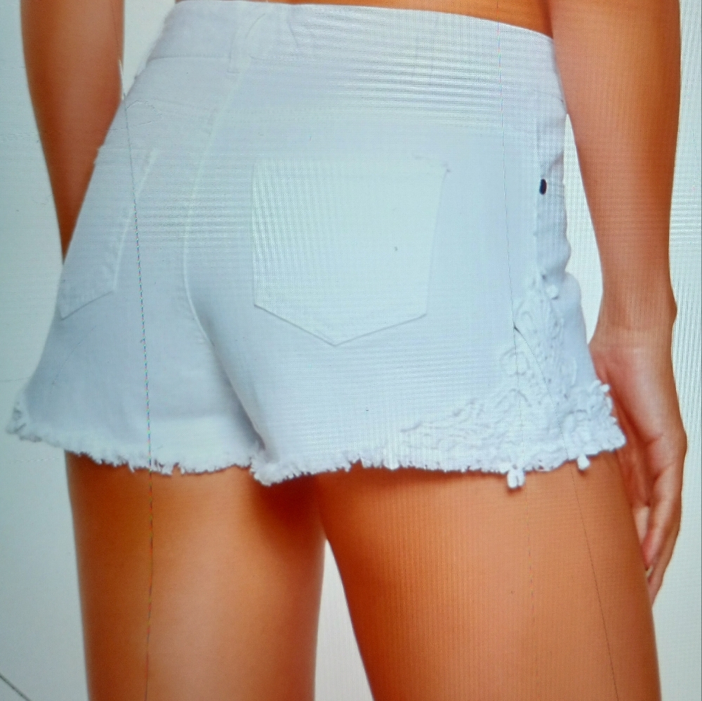 White Denim Crochet Shorts - Picture 4 of 12